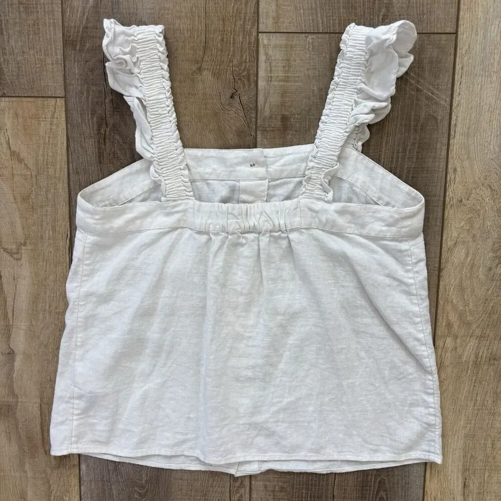 J Crew Womens Ruffle Sleeve Linen Blend Tank Top Size SP White Neutral Capsule - Picture 4 of 11